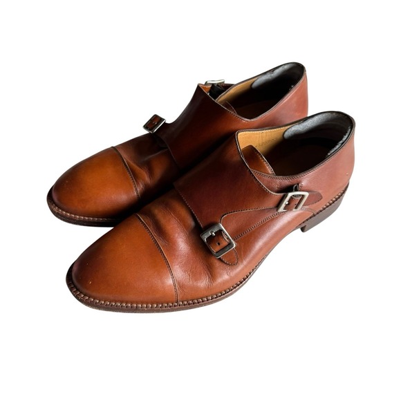 Beckett Simonon Dress Shoes Mens 9 Hoyt Monkstraps Brown Full Grain Leather - Picture 1 of 8